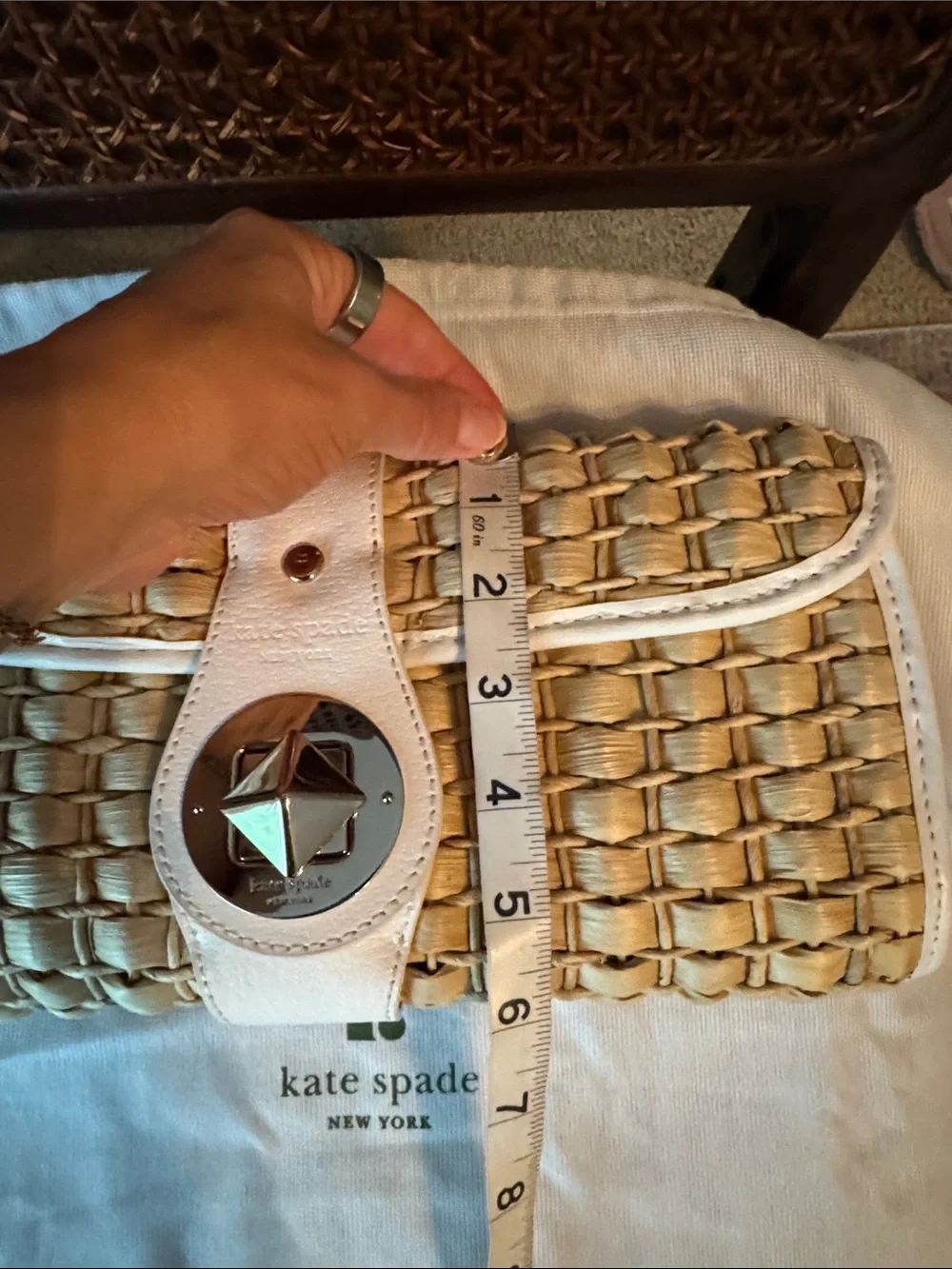 Vintage kate spade Natural Straw Clutch with White Leather Trim and Turn-Lock